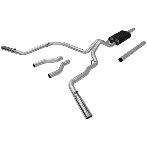 Flowmaster 17471 Exhaust System, American Thunder, Cat-Back, 2-1/2 in Tailpipe, 3 in Tips, Steel, Aluminized, Ford Fullsize Truck 1987-96, Kit