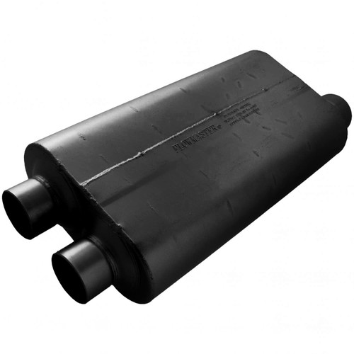 Flowmaster 530513 Muffler, 50 Big Block, Dual 3 in Inlet, 3-1/2 in Offset Outlet, 22 x 12 x 5 in Oval Body, 28 in Long, Steel, Black Paint, Universal, Each
