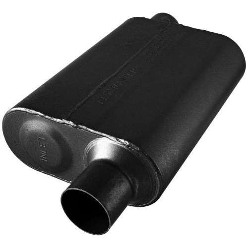 Flowmaster 8042543 Muffler, Original 40, 2-1/2 in Offset Inlet, 2-1/2 in Offset Outlet, 13 x 9-3/4 x 4 in Oval Body, 19 in Long, Stainless, Black Paint, Universal, Each