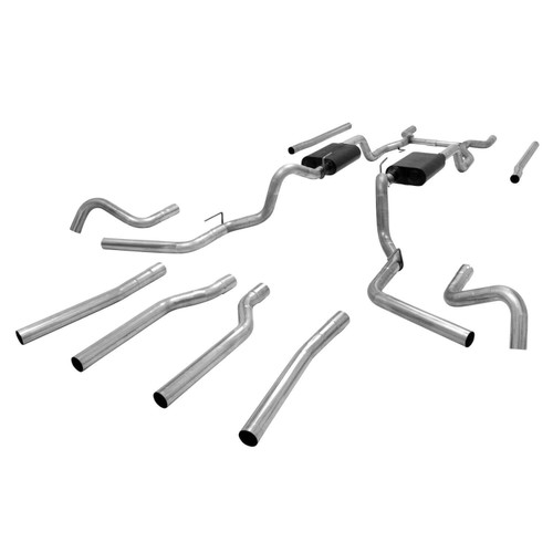 Flowmaster 817654 Exhaust System, American Thunder, Header-Back, 2-1/2 in Tailpipe, 2-1/2 in Tips, Stainless, Natural, GM Fullsize Truck 1967-72, Kit