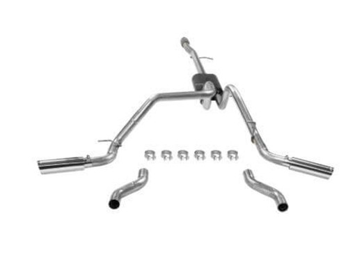 Flowmaster 817853 Exhaust System, American Thunder, Cat-Back, 2-1/2 in Diameter, Dual Side Exit, 3-1/2 in Polished Tips, Stainless, Natural, 5.3 L, GM Fullsize Truck 2019-21, Kit