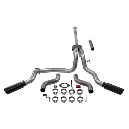 Flowmaster 817981 Exhaust System, Outlaw, Cat-Back, 3 in Diameter, Dual Side Exit, 4 in Black Tips, Stainless, Natural, Ford Fullsize Truck 2021, Kit