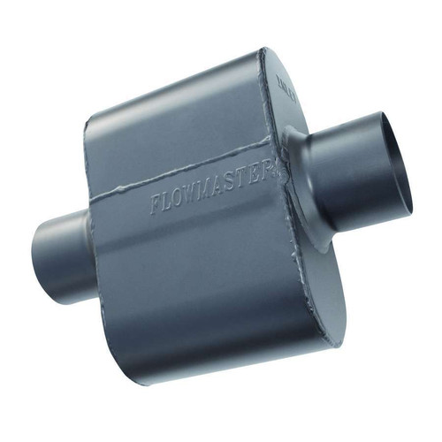 Flowmaster 842515 Muffler, Super 10, 2-1/2 in Center Inlet, 2-1/2 in Center Outlet, 6-1/2 x 9-1/2 x 4 in Oval Body, 12-1/2 in Long, Stainless, Black Paint, Universal, Each
