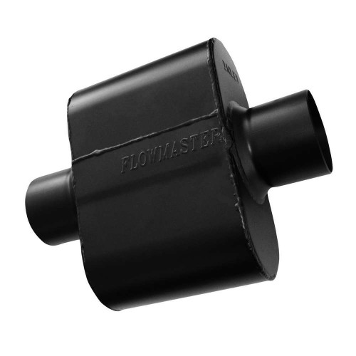 Flowmaster 843015 Muffler, Super 10, 3 in Center Inlet, 3 in Center Outlet, 6-1/2 x 9-1/2 x 4 in Oval Body, 12-1/2 in Long, Stainless, Black Paint, Universal, Each