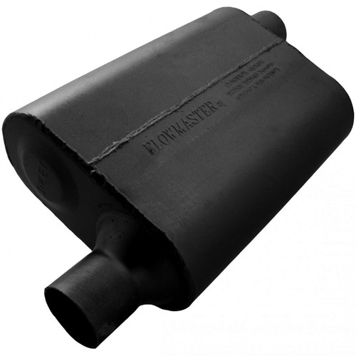 Flowmaster 942443 Muffler, 40 Delta, 2-1/4 in Offset Inlet, 2-1/4 in Offset Outlet, 13 x 9-3/4 x 4 in Oval Body, 19 in Long, Steel, Black Paint, Universal, Each