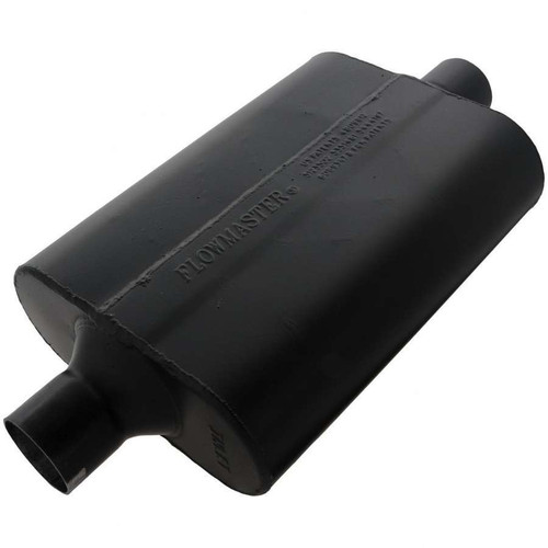 Flowmaster 942445 Muffler, Super 44, 2-1/4 in Center Inlet, 2-1/4 in Center Outlet, 13 x 9-3/4 x 4 in Oval Body, 19 in Long, Steel, Black Paint, Each