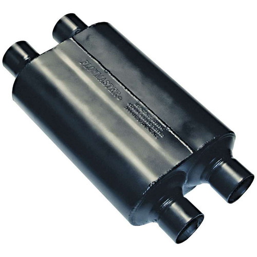 Flowmaster 9525454 Muffler, Super 40, Dual 2-1/2 in Inlets, Dual 2-1/2 in Outlets, 13-1/2 x 10 x 5 in Oval Body, 19-1/2 in Long, Steel, Black Paint, Universal, Each