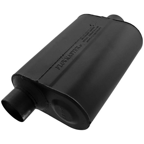 Flowmaster 952546 Muffler, Super 40, 2-1/2 in Offset Inlet, 2-1/2 in Center Outlet, 13-1/2 x 10 x 5 in Oval Body, 19-1/2 in Long, Steel, Black Paint, Universal, Each