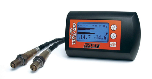 Fast Electronics 170402 Air-Fuel Ratio Gauge, Dual Sensor, Wideband, Electric, Digital, Data Logging, Rectangle, O2 Sensors / Cables, Black / Red Face, Gas, Each