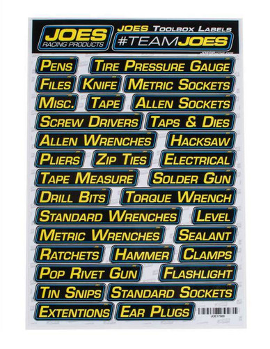 Joes Racing Products 17500 Toolbox Labels, Kit