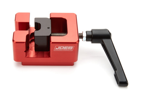 Joes Racing Products 19100 Shock Work Station, Single Shock, Holds Shock Body / Shaft, Aluminum / Steel, Black / Red Anodized, Each