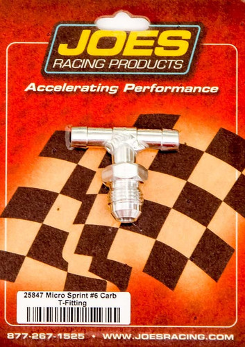 Joes Racing Products 25847 Fitting, Adapter Tee, 6 AN Male x 5/16 in Hose Barb x 5/16 in Hose Barb, Aluminum, Natural, Micro Sprint Carburetors, Each