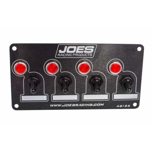 Joes Racing Products 46135 Switch Panel, Dash Mount, 6-5/8 x 3-1/2 in, 4 Toggles, Indicator Lights, Black, Kit