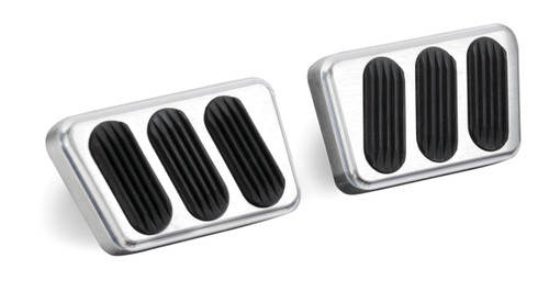 Lokar BAG-6121 Pedal Pad, Brake / Clutch, Rubber Pads, Billet Aluminum, Brushed, Ford Mustang 1964-70, Pair