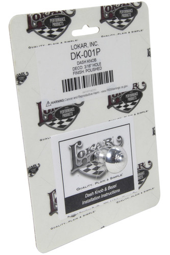 Lokar DK-001P Dash Knob, Deco, 3/16 in Bore, Set Screw, Billet Aluminum, Polished, Each