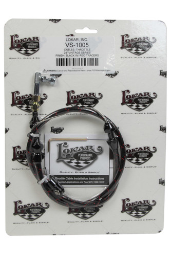 Lokar VS-1005 Throttle Cable, Vintage Series, 2 ft Long, Hardware Included, Woven Cotton, Black / Red, Universal, Kit