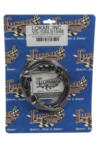 Lokar VS-100LS1548 Throttle Cable, Vintage Series, 4 ft Long, Hardware Included, Woven Cotton, Black / Red, GM LS-Series, Kit