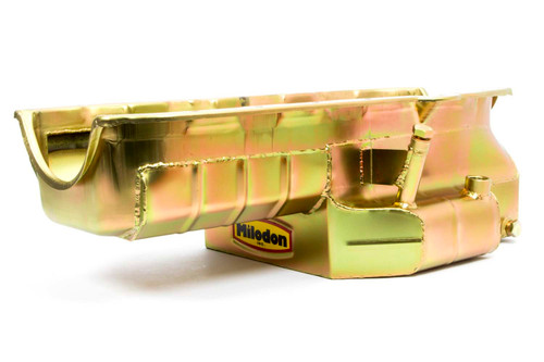 Milodon 31515 Engine Oil Pan, Circle Track, Rear Sump, 7 qt, 7 in Deep, Dipstick Fitting, Steel, Cadmium, Driver Side Dipstick, Small Block Chevy, Each