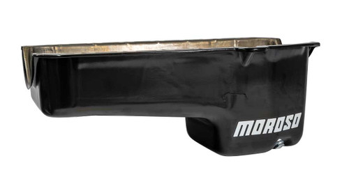 Moroso 20180 SBC Oil Pan, Street/Strip, Rear Sump, 6 Quarts, 8-1/4 in. Deep, Steel, Black Powdercoated, Each