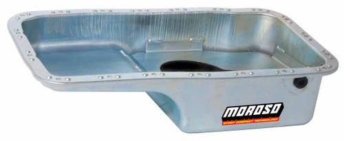 Moroso 20911 Engine Oil Pan, Street / Strip, Rear Sump, 4 qt, 6 in Deep, 1/2 in NPT Oil Drainback, Steel, Zinc Oxide, Honda B-Series, Each