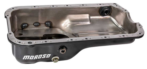 Moroso 20916 Honda H-Series Oil Pan, Stock, Driver Side Sump, 4 Quarts, 5-1/4 in. Deep, Baffled, Steel, Black Powdercoated, Each