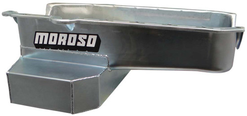 Moroso 21320 Engine Oil Pan, Oval Track, Rear Sump, 7 qt, 7-1/2 in Deep, Steel, Clear Zinc, Small Block Chevy, Each