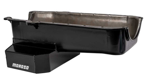 Moroso 21320 SBC Oil Pan, Oval Track, Rear Sump, 7 Quarts, 7-1/2 in. Deep, Steel, Black Powdercoated, Each