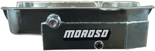 Moroso 21326 Engine Oil Pan, Oval Track, Rear Sump, 8 qt, 6-1/2 in Deep, Trap Door Baffles, Inspection Bung, Steel, Zinc Oxide, Small Block Chevy, Each