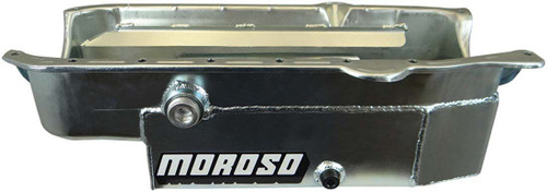 Moroso 21327 Engine Oil Pan, Oval Track, Rear Sump, 8 qt, 6-1/2 in Deep, Trap Door Baffles, Inspection Bung, Steel, Zinc Oxide, Small Block Chevy, Each