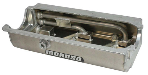 Moroso 21553 Engine Oil Pan, Dry Sump, 6-1/2 in Deep, Three 12 AN Female Forward Pickups, Aluminum, Natural, Small Block Chevy, Each