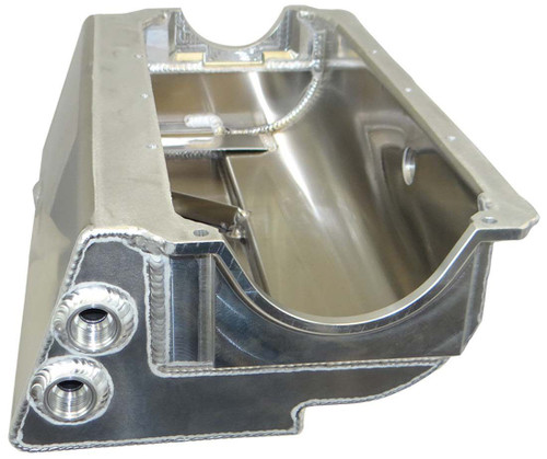 Moroso 21556 Engine Oil Pan, Dry Sump, 6-1/2 in Deep, Two 12 AN Female Passenger Side Pickups, Steel, Zinc Plated, Small Block Chevy, 410 Sprint Car, Each