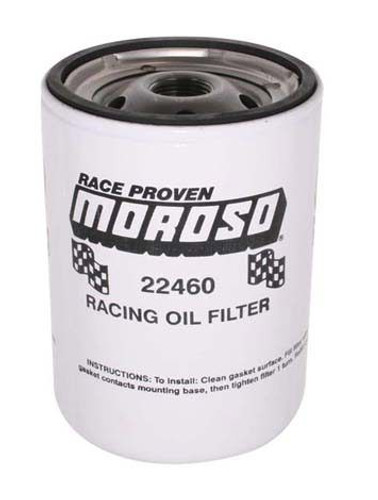 Moroso 22460 Oil Filter, Canister, Screw-On, 5.250 in Tall, 13/16 in-16 Thread, Steel, White Paint, Chevy Long Type, Each