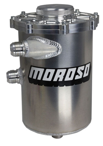 Moroso 22611 Oil Tank, Dry Sump, 5 qt, 13 in Tall, 7 in Diameter, 16 AN Male Inlet, 12 AN Male Outlet, 16 AN O-Ring Breather Port, Aluminum, Natural, Each