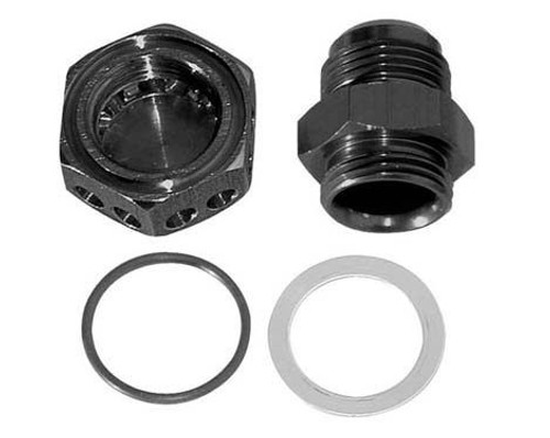 Moroso 22635 Fitting, Positive Seal, Vented, 12 AN Male, Aluminum, Black Anodized, Each