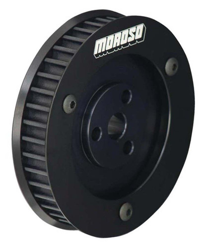 Moroso 23540 Vacuum Pump Pulley, HTD, 40 Tooth, 1/2 in Shaft, OEM 3-Bolt Pattern, Aluminum, Black Anodized, Chevy V8, Each