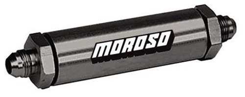 Moroso 23850 Oil Filter, In-Line, Stainless Screen, 10 AN Male Inlet, 10 AN Male Outlet, Aluminum, Black Anodized, Each