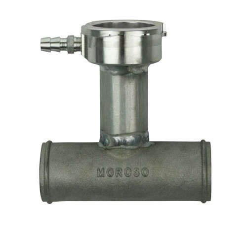 Moroso 63481 Filler Neck, Extended, Hose Mount, 1-1/2 in Hose to 1-1/2 in Hose, 1/8 in NPT Hose Barb, Aluminum, Natural, Each