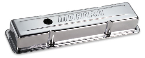 Moroso 68392 Valve Cover, Stock Height, Baffled, Moroso Logo, Steel, Chrome, Small Block Chevy, Pair