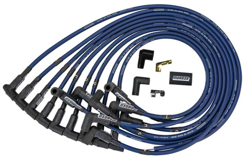 Moroso 73669 Spark Plug Wire Set, Ultra 40 Race, Spiral Core, 8.65 mm, Blue, 90 Degree Plug Boots, HEI / Socket Style, Big Block Chevy, Kit
