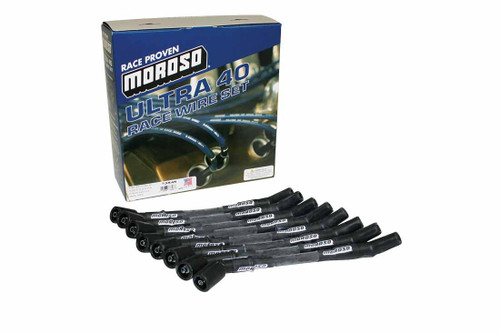 Moroso 73848 Spark Plug Wire Set, Ultra 40 Race, Spiral Core, 7 mm, Blue, 45 Degree Plug Boots, HEI / Socket Style, GM LS-Series, Kit