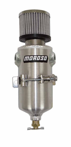 Moroso 85455 Breather Tank, 3-1/8 in Diameter x 11-1/2 in Tall, Two 1/2 in NPT Female Inlets, Petcock Drain, T-Bolt Mounting Clamp, Breather Included, Aluminum, Natural, Each-2