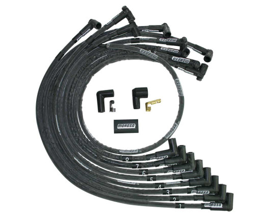Moroso 9762M Spark Plug Wire Set, Mag-Tune, Spiral Core, 8.0 mm, Black, 90 Degree Plug Boots, HEI, Small Block Chevy, Kit