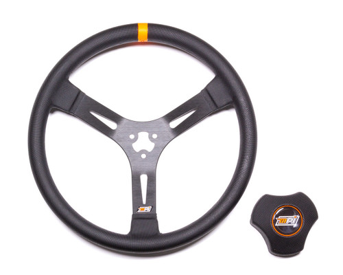 Mpi Usa MPI-DM2-15 Steering Wheel, Dirt Late Model / Modified / Big-Block Modified, 15 in Diameter, 2-1/4 in Dish, 3-Spoke, Black Polyurethane Grip, Orange Stripe, Aluminum, Black Anodized, Each