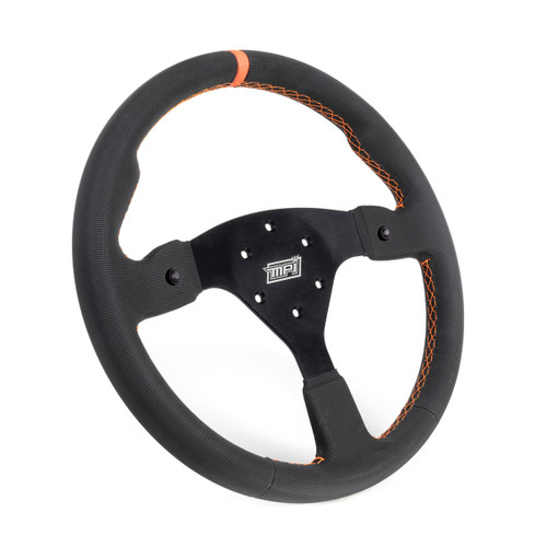Mpi Usa MPI-F-14-2B-PX Steering Wheel, Offroad, 14 in Diameter, 1-1/4 in Dish, 3-Spoke, Black Suede Grip, Orange Stripe, Aluminum, Black Anodized, Each