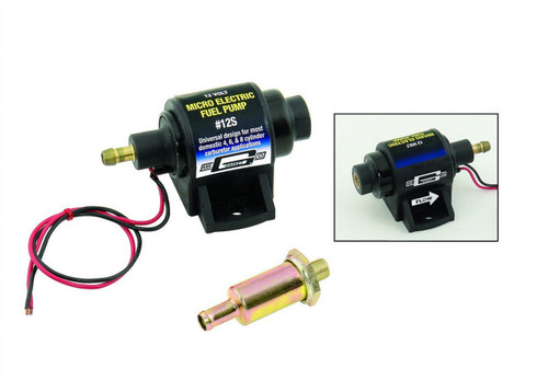 Mr. Gasket 12S Fuel Pump, Micro In-Line, Electric, 35 gph Free Flow, 1/8 in NPT Female Inlet / Outlet, Filter, Gas, Each