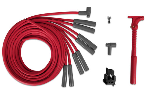 Msd Ignition 31539 Spark Plug Wire Set, Super Conductor, Spiral Core, 8.5 mm, Red, 90 Degree Hemi Plug Boots, Socket Style, Cut-To-Fit, V8, Kit