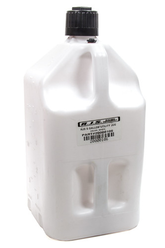 Rjs Safety 20000106 Utility Jug, 5 gal, 9-1/4 x 9-1/4 x 20 in Tall, O-Ring Seal Cap, Flip-Up Vent, Square, Plastic, White, Each