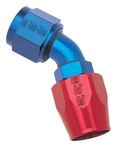 Russell 610080 Fitting, Hose End, Full Flow, 45 Degree, 4 AN Hose to 4 AN Female, Aluminum, Blue / Red Anodized, Each