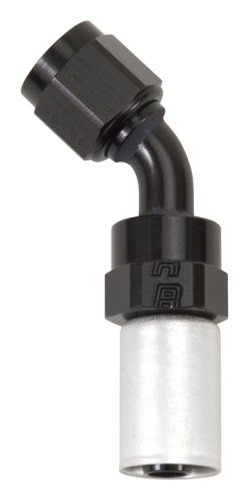 Russell 610473 Fitting, Hose End, Crimp-On, 45 Degree, 6 AN Hose Crimp to 6 AN Female, Aluminum, Black / Silver Anodized, Each