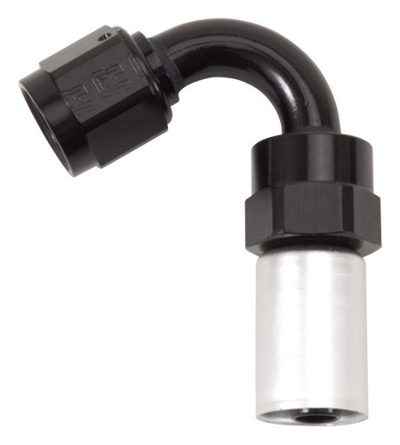 Russell 610493 Fitting, Hose End, Crimp-On, 120 Degree, 6 AN Hose Crimp to 6 AN Female, Aluminum, Black / Silver Anodized, Each